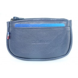 LE CAÏMAN - Porte-monnaie zippé en cuir aspect lisse avec 2 emplacements cartes