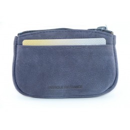 LE CAÏMAN - Porte-monnaie zippé en cuir aspect nubuck avec 2 emplacements cartes