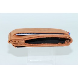 LE CAÏMAN - Porte-monnaie zippé en cuir gras authentique avec 2 emplacements cartes