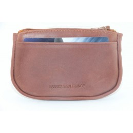 LE CAÏMAN - Porte-monnaie zippé en cuir gras authentique avec 2 emplacements cartes