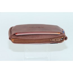 LE CAÏMAN - Porte-monnaie zippé en cuir gras authentique avec 2 emplacements cartes