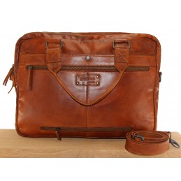 GIANNI CONTI - Sac ordinateur 15 pouces 2 compartiments cuir vintage